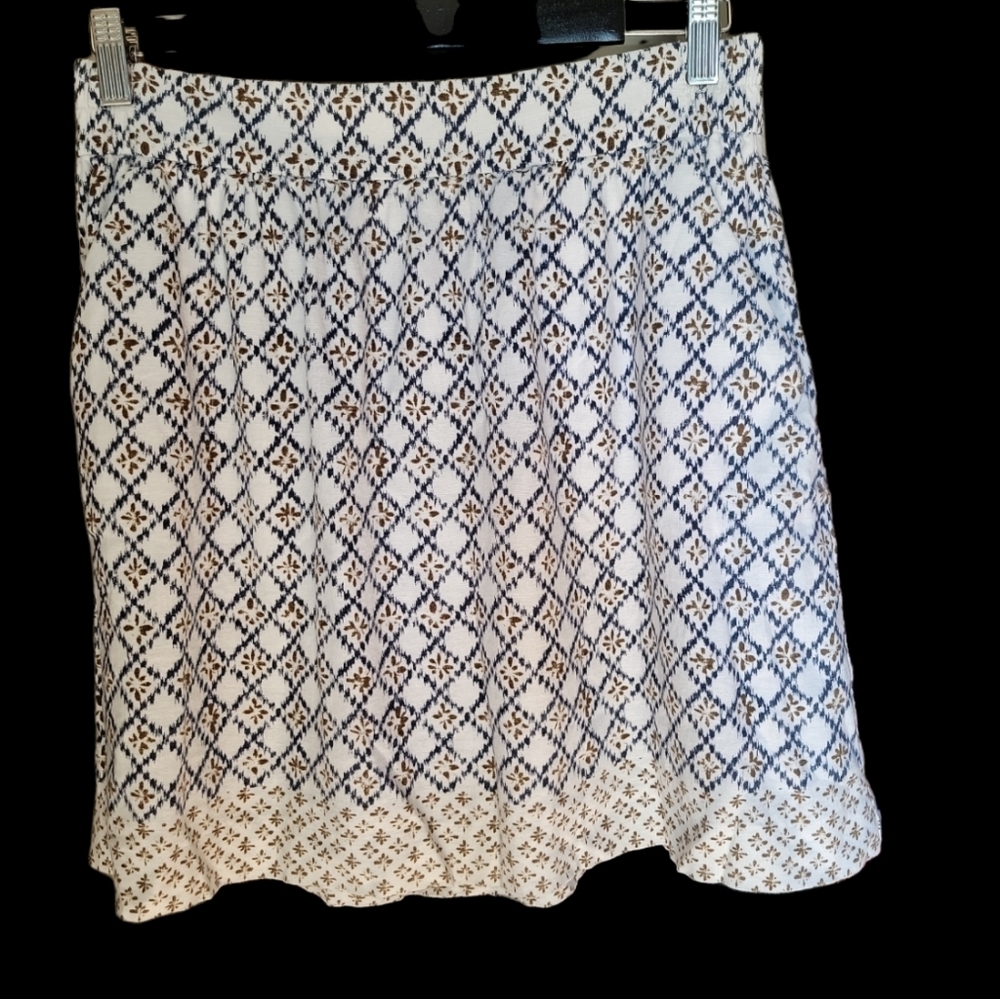 LOFT Linen Blend Geo Circle Skirt S Coastal Preppy Above Knee Pockets - Picture 3 of 11